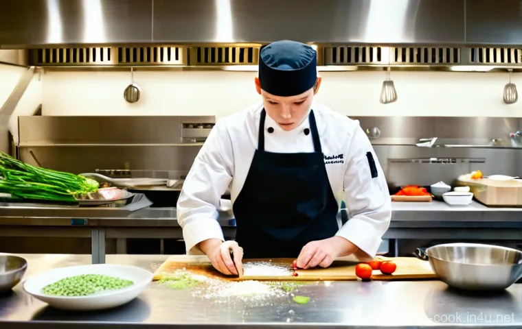 조리사 시험 실기에서 가장 많이 하는 실수 - **"A split image depicting two culinary workstations in a bustling, brightly lit professional kitche...