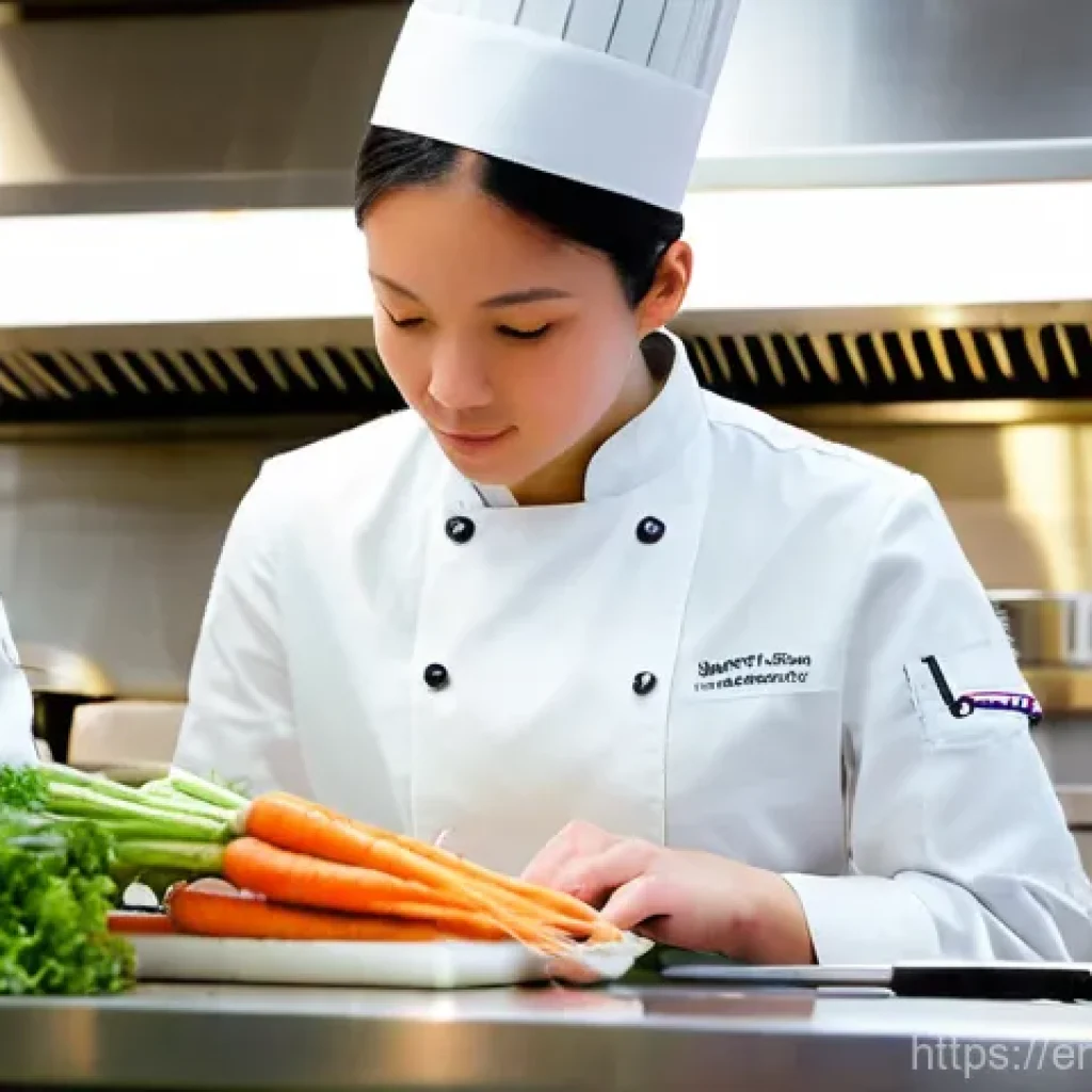 조리사 시험 필기와 실기 동시 준비법 - **Prompt 1: Precision in the Culinary Exam**
A highly focused culinary student, wearing a pristi...