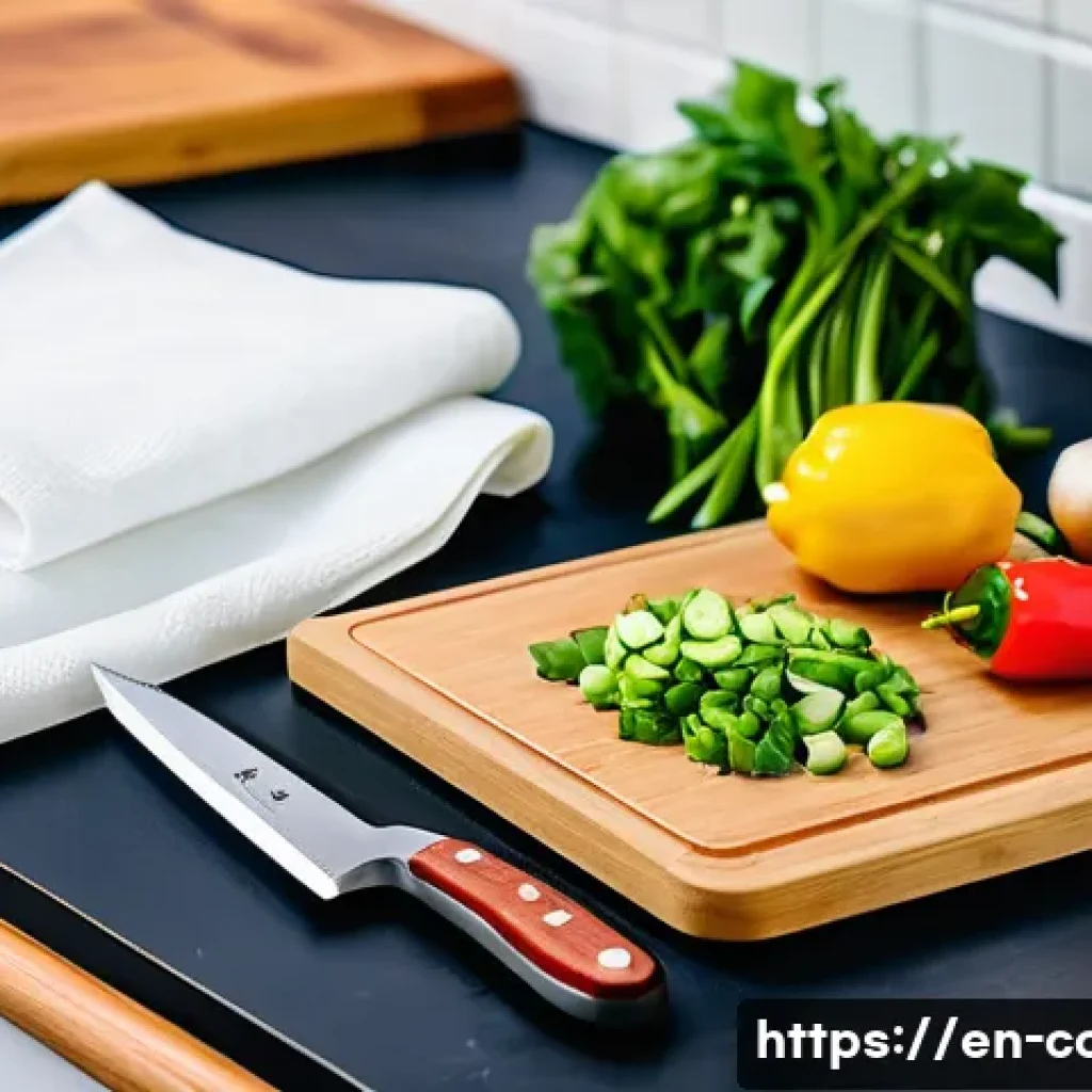 중식조리사 시험 당일 준비물 - A professional kitchen station setup for a Chinese cooking exam, featuring a medium-sized sharp Chin...