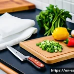Home 21 중식조리사 시험 당일 준비물 - A professional kitchen station setup for a Chinese cooking exam, featuring a medium-sized sharp Chin...