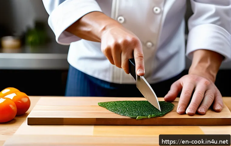 일식조리사 실기 시험 요령 - A professional Japanese chef in a modern kitchen setting, wearing a traditional white chef coat and ...